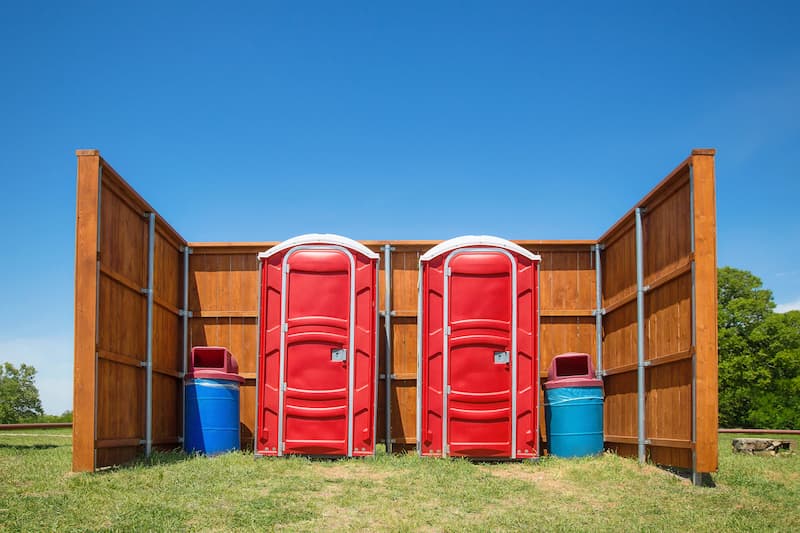 Short-term porta potty units staged for delivery in Yankton, South Dakota